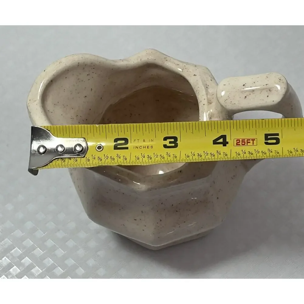 6” Beige W/‎ Brown Speckles 1983 Handmade Pottery Pitcher Vase READ